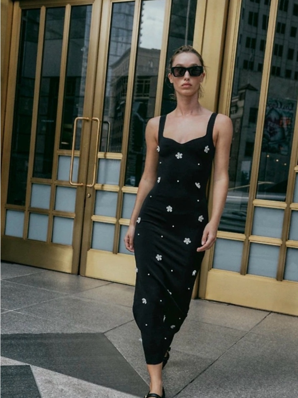 Zara- NWT- Floral-Embellished Slip Midi Dress